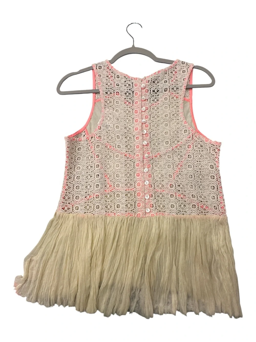 Free People Moonglow Whimsy Top M Ivory Lace Embroidered Boho Fringe Tank